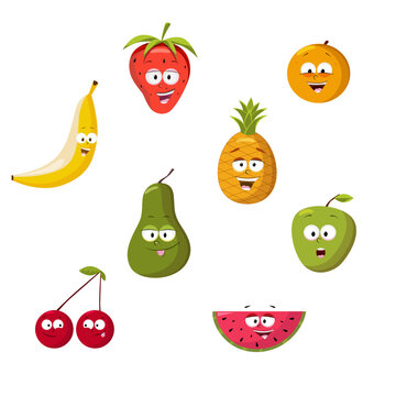 Fruit set, cartoon-style flat graphics isolated on a white background