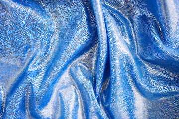 Shiny pleated fabric blue color