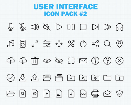 Web and App User Interface Icons Set, Vector UI Thin Outline Line Icon Collection