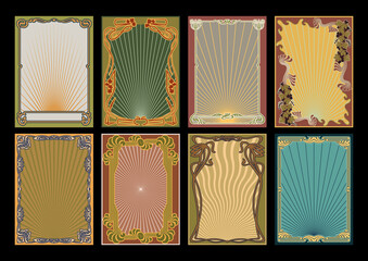 Art Nouveau Decorative Wavy Frames. 1900s - 1920s Modern Style Backgrounds Set