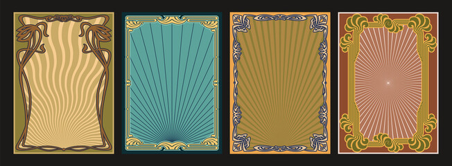 Art Nouveau Decorative Modern Frames. 1920s Retro Style Backgrounds set - obrazy, fototapety, plakaty