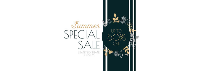 Summer Sale banner. Modern minimal design for Sales. Flat vector illustration.