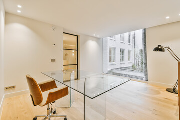 Spacious home office with glass table