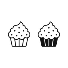 Cup Cake Icon. Set of Dessert Icon Line and Silhouette. Dessert, Sweet, Bakery, Cake.