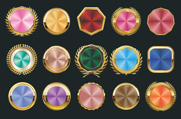 Collection of golden badges and labels with conical gradient retro style