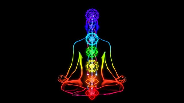 looped 3d animation of the human chakra system according to Vedic treatises