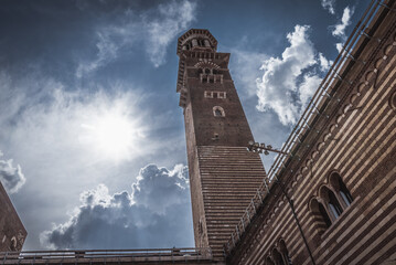 View of Lamberti Tower in Verona, Veneto, Italy, Europe, World Heritage Site