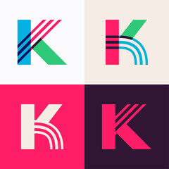 K letter logo set made of overlapping lines.