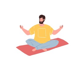 Vector flat cartoon man character doing yoga pose,sitting in lotus position-relaxation exercises practicing,pregnancy courses for happy united family social concept,web site banner ad design