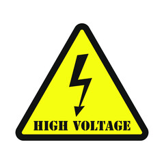 High voltage warning triangle sign. Lightning bolt icon. Spark and flash symbol. Vector illustration image.