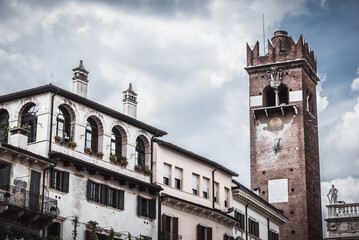 View of Gardello Tower in Verona "Piazza delle Erbe", Veneto, Italy, Europe, World Heritage Site