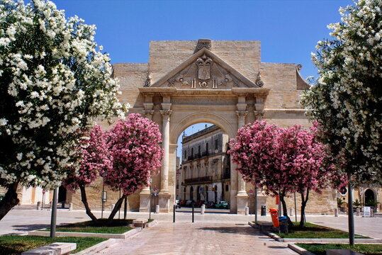 Porta Napoli gate in Lecce, Italy.