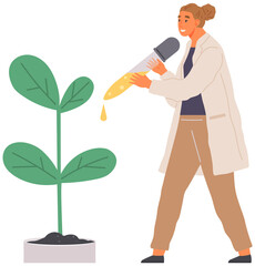 Scientist makes laboratory analysis of life system and organisms. Idea of education, botany, microbiology. Biologist conducting experiment with plant in test tube. Research with plant sample in lab