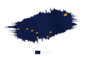 Painted brushstroke flag of Alaska with waving effect.