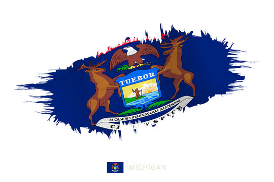 Painted brushstroke flag of Michigan with waving effect.