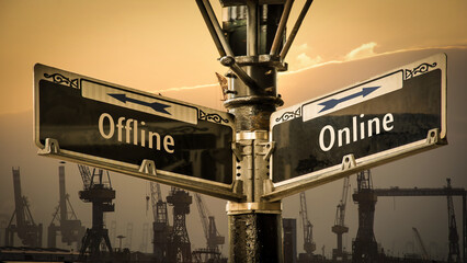 Street Sign to Online versus Offline - obrazy, fototapety, plakaty