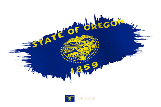 Painted brushstroke flag of Oregon with waving effect.