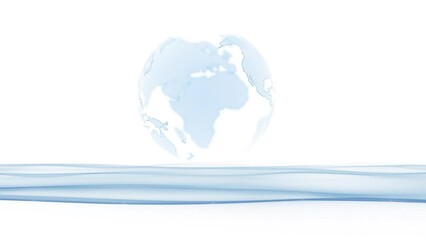 Looping blue earth globe planet rotation with slow motion waves animation. Isolated on white.