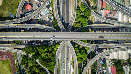 Aerial top view of road junctions in Caracas, Venezuela
