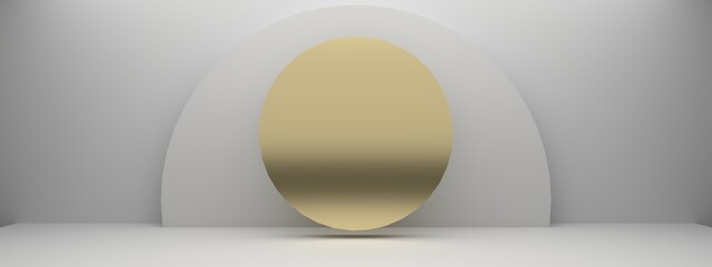 Gold circle on white stage background. stage banner.3d rendering