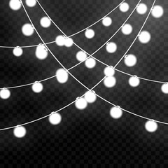 Christmas lights isolated on transparent background. Vector illustration.	