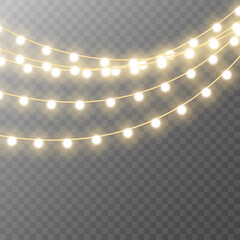 Christmas lights isolated on transparent background. Vector illustration.	