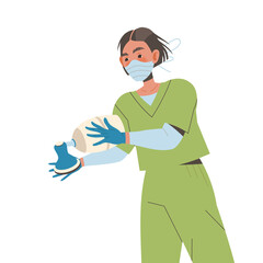 Young Man Doctor in Mask Standing Above Patient at Surgery Table as Medical Staff Working in Clinic Vector Illustration