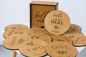 gift set of wooden boards with inscriptions of the months