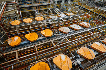 Set of floatation machines separating mineral ore at plant