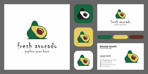 avocado icon vector. avocado fruit in flat design. avocado vector illustration with business card template