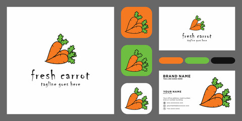 carrot icon logo vector design with business card template