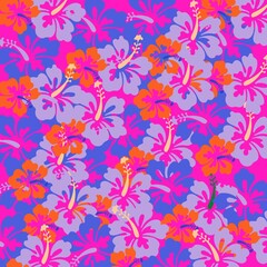 Fototapeta na wymiar Colourful Hawaiian floral background. It can be used on packaging paper, fabric, background, wallpaper, decoration, gift etc