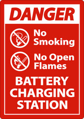Danger Battery Charging No Smoking Sign On White Background