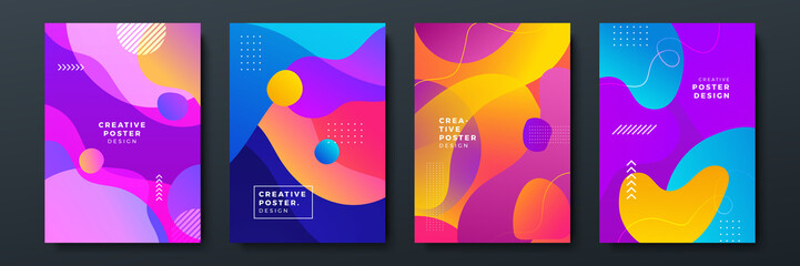 Abstract trendy gradient flowing geometric pattern background texture for poster cover design. Minimal color gradient banner template. Modern vector wave shape for brochure © Roisa