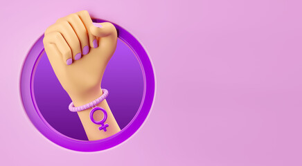 purple background with hand and women's day symbol