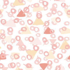 Seamless pastel geometric pattern of triangles circle by hand