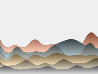 Abstract mountains background. Curved layers in dark colors. Papercut style hills. Artistic vector illustration.