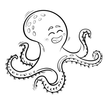 Octopus doodle black outline isolated on white background