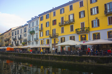 Naviglio Grande Canal at the evening in Milan	