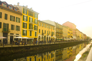 Fototapeta na wymiar Naviglio Grande Canal at the evening in Milan