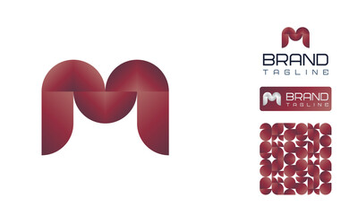 Bold letter M logo using geometric shapes in gradient, pattern, logo variation for business, company, preschool