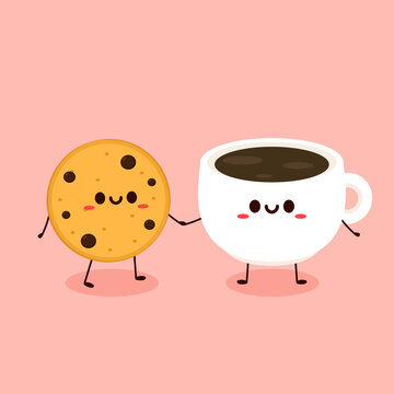 Coffee cup and Cookie character design. cartoon vector.
