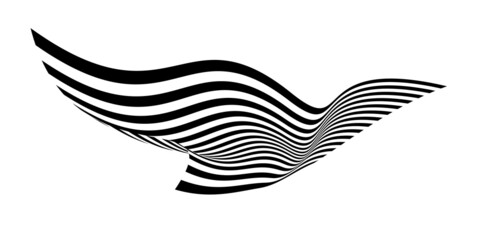 Waving flag as a brush stroke with zebra texture. Vest striped with fabric Black and white stripes curved in a bizarre way with waves curving along the trajectory
