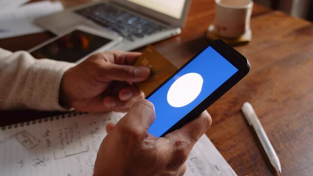 Online Credit card payment close up video in app concept with animation
