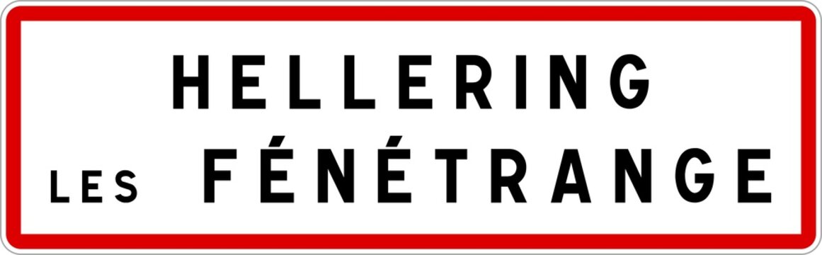 Panneau entrée ville agglomération Hellering-lès-Fénétrange / Town entrance sign Hellering-lès-Fénétrange