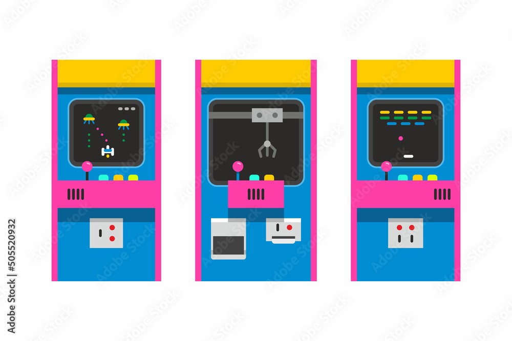 Canvas Prints game machines collection. vintage arcade game machine. old video game play icon