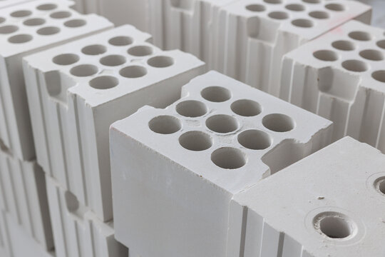 white silicate brick with holes is stacks