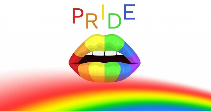 Animation of pride text over rainbow lips