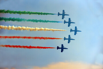 Frecce Tricolori the maneuvers of the Aerobatic Team that returns to fly in the sky of the Ligurian capital after 13 years  Genoa Italy