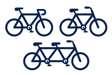 Vector icon set of bicycles or bikes with tandem